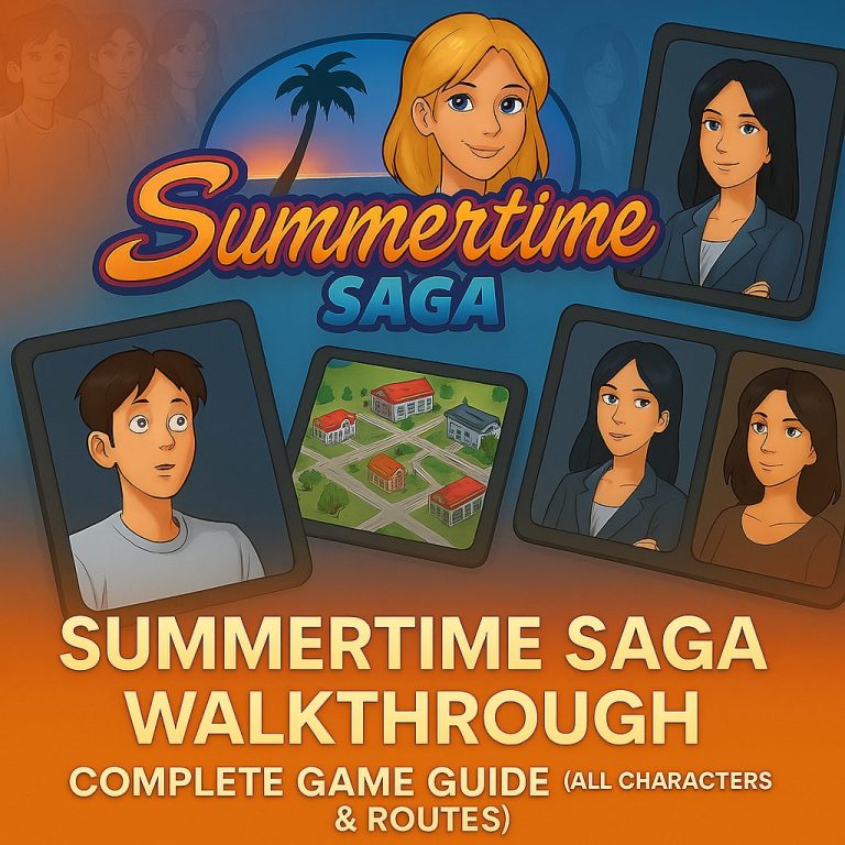 Summertime Saga Walkthrough - Complete Game Guide featuring the protagonist and key characters